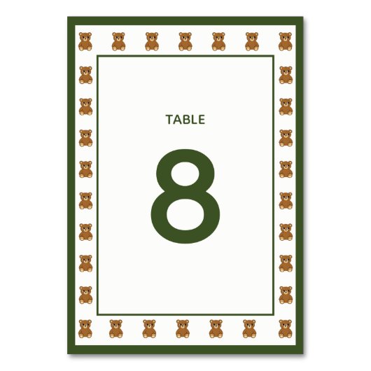 Teddy Bear Gender Neutral Minimalist Baby Shower Tischnummer (Vorderseite)