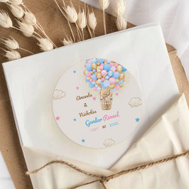 Teddy Bear Gender offenbaren rosa Blau Runder Aufkleber