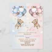 Teddy Bear Gender Reveal Baby Shower Einladung (Vorne/Hinten)