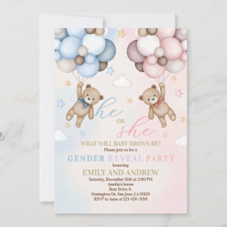 Teddy Bear Gender Reveal Baby Shower Einladung