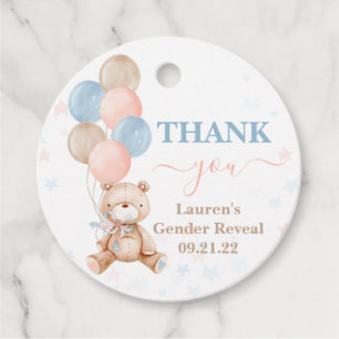 Teddy Bear Gender Reveal Baby Shower Fevor Tags Geschenkanhänger