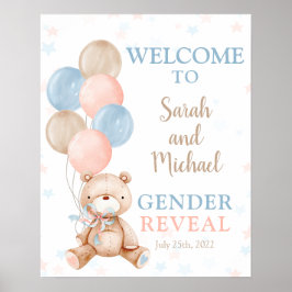 Teddy Bear Gender Reveal Begrüßungszeichen Poster