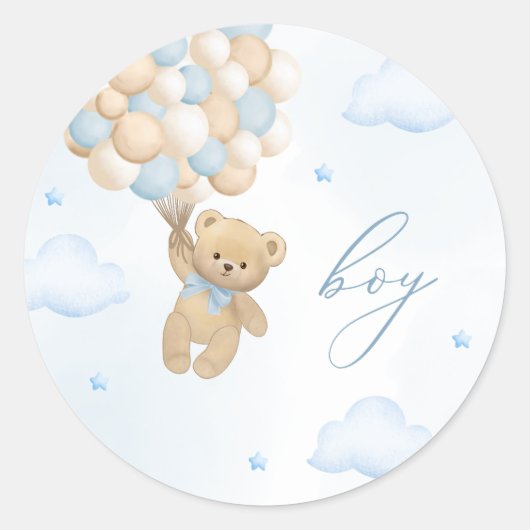 Teddy Bear Gender Reveal Boy Runder Aufkleber (Vorderseite)
