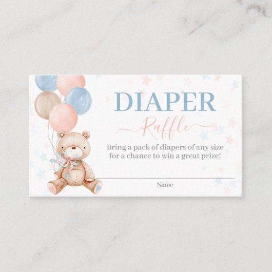 Teddy Bear Gender Reveal Diaper Raffle Umschließun Begleitkarte (Vorderseite)