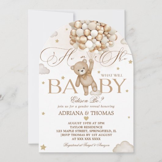 Teddy Bear Gender Reveal Einladung (Vorderseite)