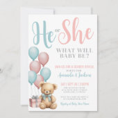 Teddy Bear Gender Reveal Einladung (Vorderseite)