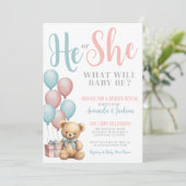 Teddy Bear Gender Reveal Einladung (Stehend Vorderseite)