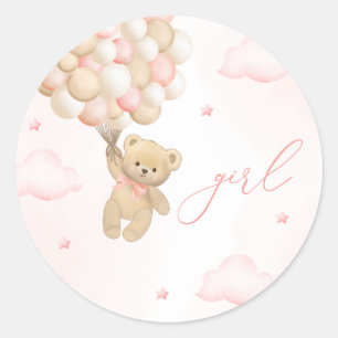 Teddy Bear Gender Reveal Girl Runder Aufkleber