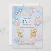 Teddy Bear Gender Reveal Invitation He or She Einladung (Vorderseite)