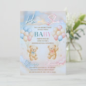 Teddy Bear Gender Reveal Invitation He or She Einladung (Stehend Vorderseite)