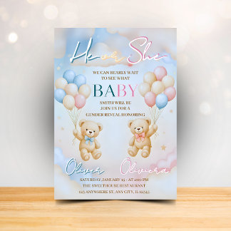 Teddy Bear Gender Reveal Invitation He or She Einladung