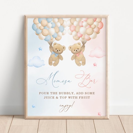 Teddy Bear Gender Reveal Mimosa Bar Poster