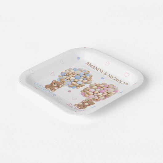 Teddy Bear Gender Reveal Pappteller (Gewinkelt)