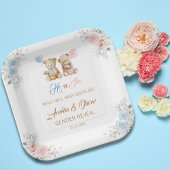 Teddy Bear Gender Reveal Pastel Florals Pappteller