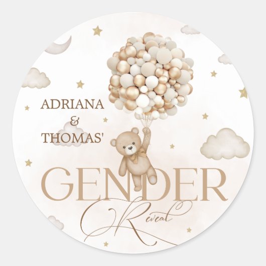 Teddy Bear Gender Reveal Runder Aufkleber (Vorderseite)
