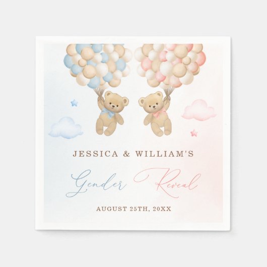 Teddy Bear Gender Reveal Serviette (Vorderseite)