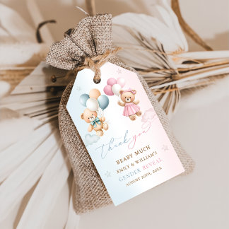 Teddy Bear Gender Reveal Thank You Gift Tags Geschenkanhänger