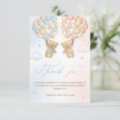 Teddy Bear Gender Reveal Vielen Dank Karte (Stehend Vorderseite)