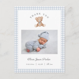 Teddy Bear Gingham Baby Boy Birth Announcement Postkarte