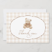 Teddy Bear Gingham Baby Shower Vielen Dank Dankeskarte (Vorderseite)