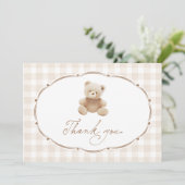 Teddy Bear Gingham Baby Shower Vielen Dank Dankeskarte (Stehend Vorderseite)