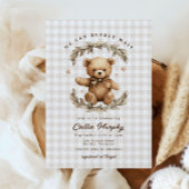 Teddy Bear Gingham Bearly Wait Leafy Baby Shower Einladung