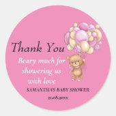 Teddy Bear Girl Baby Dusche Danke Thema Runder Aufkleber (Vorderseite)