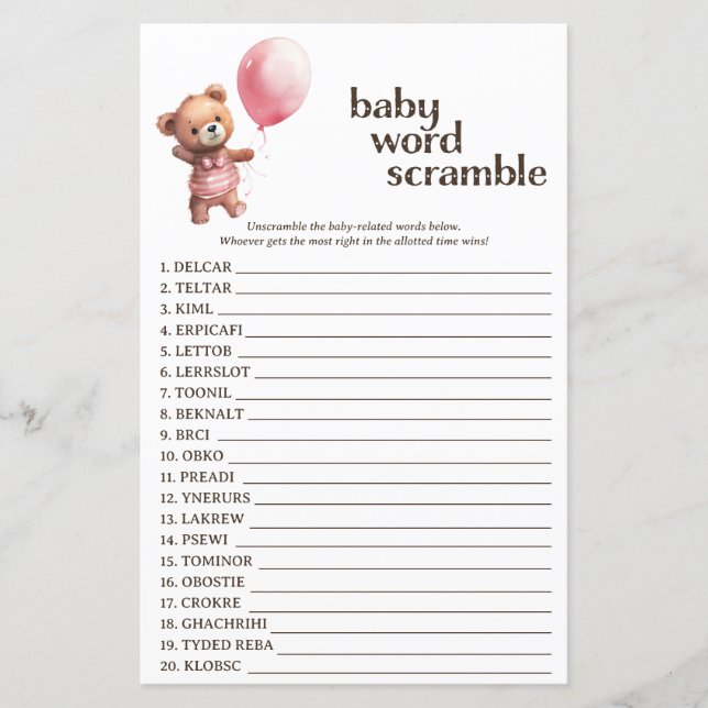 Teddy Bear Girl Baby Shooter Word Scramble Game (Vorderseite)