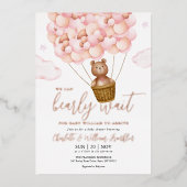 Teddy Bear Girl Baby Shooting Rose Gold Folieneinladung (Vorderseite)