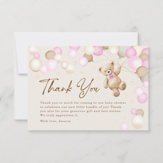 Teddy Bear Girl Baby Shower Dankeskarte (Vorderseite)