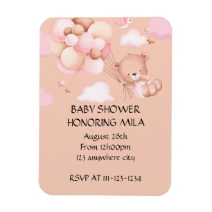 TEDDY BEAR GIRL BABY SHOWER EINLADUNG MAGNET