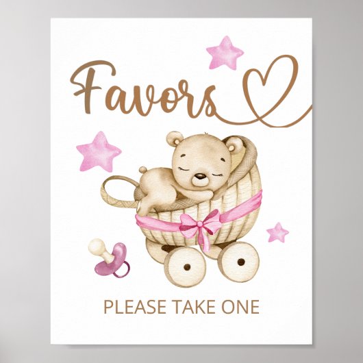 Teddy Bear Girl Baby Shower Favorit Poster (Vorne)