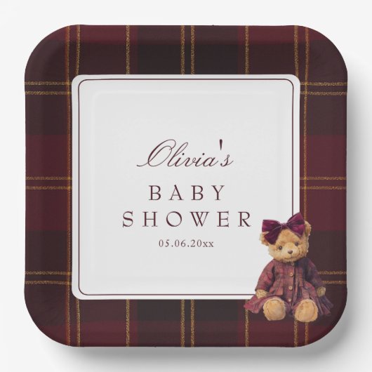 Teddy Bear Girl Baby Shower Pappteller (Vorderseite)