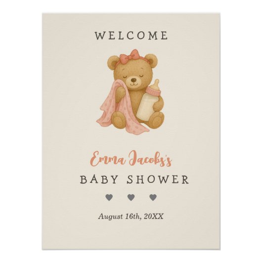 Teddy Bear Girl Babydusche Begrüßungspposter Poster (Vorderseite)