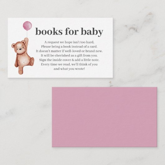 Teddy Bear Girl Babydusche Bücher für Babybetten Begleitkarte (Vorne/Hinten)