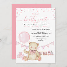 Teddy Bear Girl Babydusche Einladung