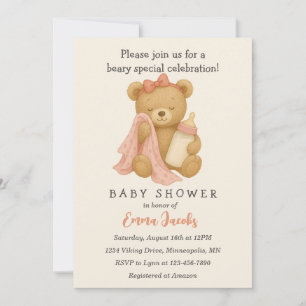 Teddy Bear Girl Babydusche Einladung