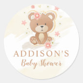 Teddy Bear Girl Babydusche Runder Aufkleber (Vorderseite)