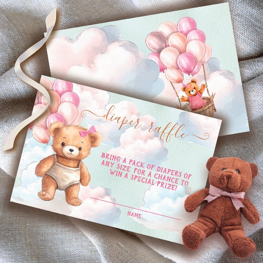 Teddy Bear Girl Ballon Diaper Raffekarte Einladung