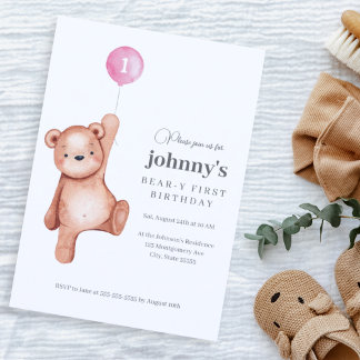 Teddy Bear Girl erste Geburtstagsparty Einladung