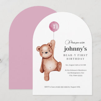 Teddy Bear Girl erste Geburtstagsparty Einladung