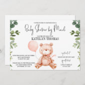 Teddy Bear Girl Greenery Baby Shower by Mail Einladung (Vorne/Hinten)