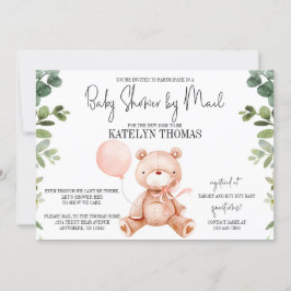 Teddy Bear Girl Greenery Baby Shower by Mail Einladung
