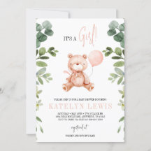 Teddy Bear Girl Greenery Baby Shower