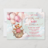 Teddy Bear Girl Hot Air Ballon Babydusche Einladung (Vorderseite)