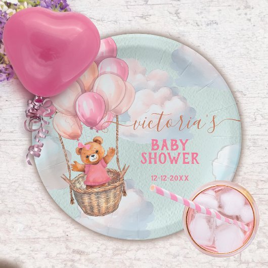 Teddy Bear Girl Hot Air Ballon Babydusche Pappteller