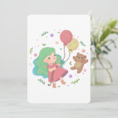 Teddy Bear & Girl Illustration Einladung (Stehend Vorderseite)