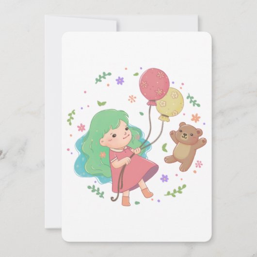 Teddy Bear & Girl Illustration Einladung (Vorderseite)
