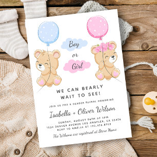 Teddy Bear Girl or Boy Theme Gender Reveal Party Einladung