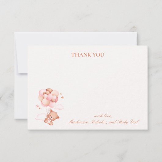 Teddy Bear Girl Pink Bearly Wait Baby Dusche Dankeskarte (Vorderseite)